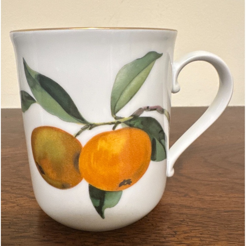 Royal Worcester Evesham Botanical Design Gold Rimmed Mug Bone China from England